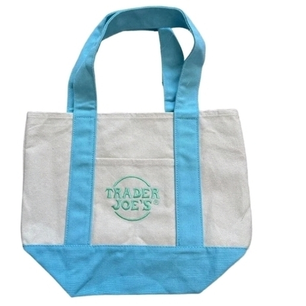 Trader Joe's Turquoise Blue & Cream Mini Tote Bag